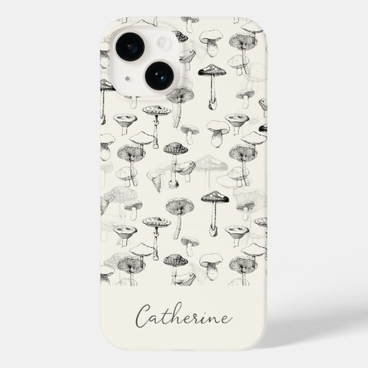 Moderne Zwarte Witte Paddenstoelen met aangepaste Case-Mate iPhone Case (Achterkant)