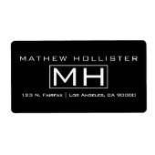 Moderne Zwarte & Witte Professionele Monogrammen Etiket (Voorkant)