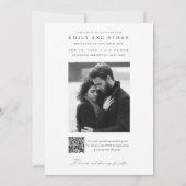 Moderne Zwarte & Witte QR Code Foto Bruiloft Kaart (Achterkant)