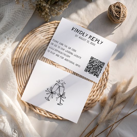 Moderne Zwarte & Witte QR Code Trouwkaart RSVP Kaartje