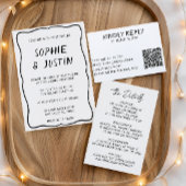 Moderne Zwarte & Witte QR Code Trouwkaart RSVP Kaartje