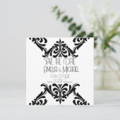 Moderne Zwarte Witte Rollen Save the Date Kaart (Staand voorkant)