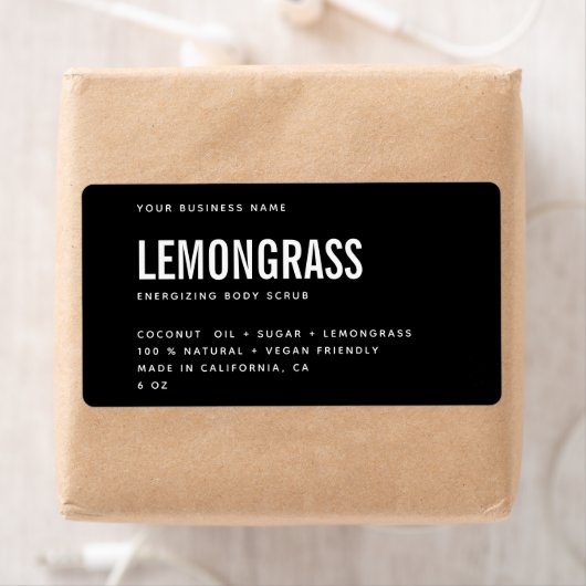 Moderne zwarte witte rommel schrobt productlabel etiket (Insitu)