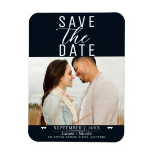 Moderne Zwarte Witte Save the Date Huwelijksfoto Magneet
