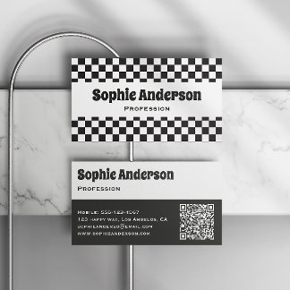 Moderne Zwarte Witte Schaakbord Minimalistische QR Visitekaartje