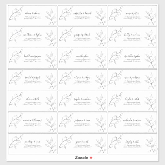 Moderne Zwarte Witte Script Botanische Gastenadres Sticker (Vel)
