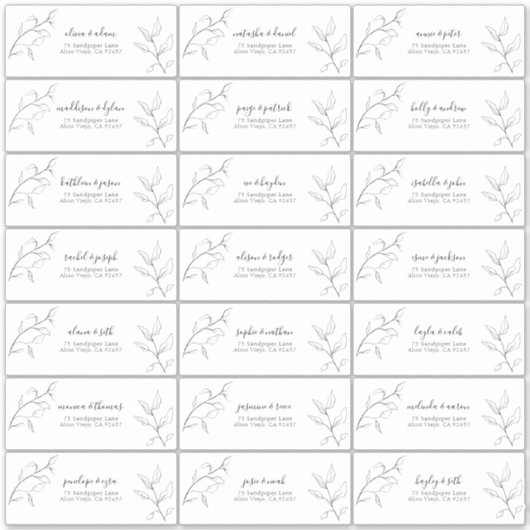 Moderne Zwarte Witte Script Botanische Gastenadres Sticker (Voorkant)