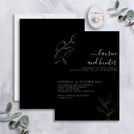 Moderne Zwarte Witte Script Botanische Trouw Goud Folie Uitnodiging