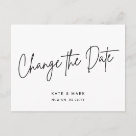Moderne Zwarte Witte Script Huwelijk Datum Wijzige Briefkaart