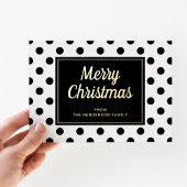 Moderne Zwarte Witte Script Kerst Goud Folie Feestdagenkaart