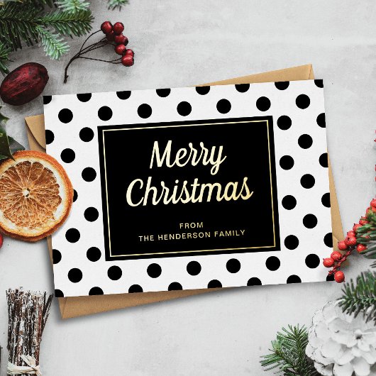 Moderne Zwarte Witte Script Kerst Goud Folie Feestdagenkaart