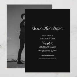 Moderne Zwarte & Witte Script Koppel Foto Huwelijk Save The Date