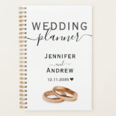 Moderne Zwarte & Witte Script met Ringen Trouwen Planner (Voorkant)