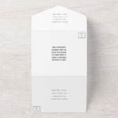 Moderne Zwarte & Witte Script Minimalistische Trou All In One Uitnodiging (Buitenkant)