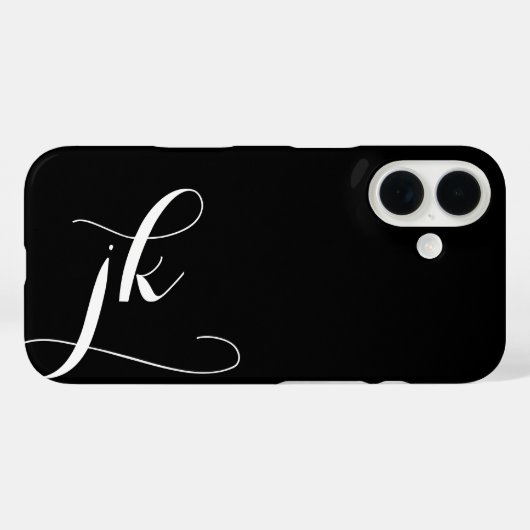 Moderne Zwarte Witte Script Monogram Naam Case-Mate iPhone Case (Achterkant (horizontaal))