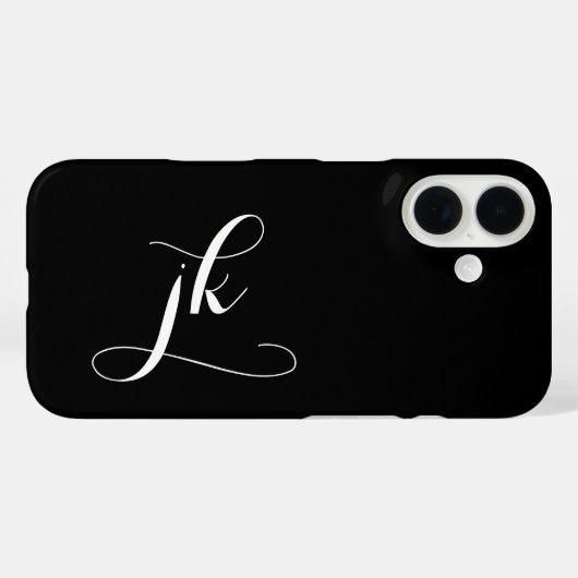 Moderne Zwarte Witte Script Monogram Naam Case-Mate iPhone Case (Achterkant (horizontaal))