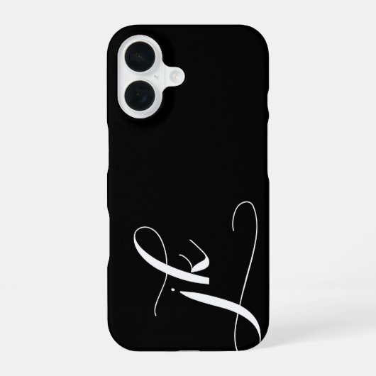 Moderne Zwarte Witte Script Monogram Naam iPhone 16 Hoesje (Achterkant)