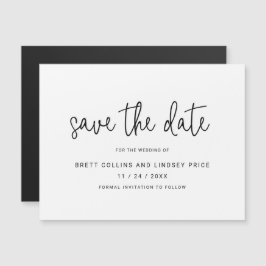 Moderne Zwarte Witte Script Trouw Save the Date Magnetische Uitnodiging