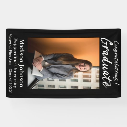 Moderne zwarte witte script verticale foto Afstude Spandoek (Horizontaal)