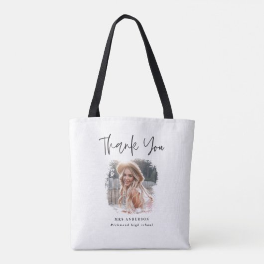 Moderne zwarte witte scriptfoto elegant leraar tote bag (Achterkant)