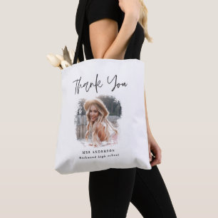 Moderne zwarte witte scriptfoto elegant leraar tote bag