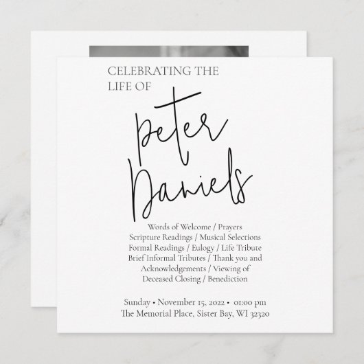 Moderne zwarte & witte scriptfotograefkaart (Voorkant / Achterkant)