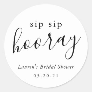 Moderne Zwarte Witte Sip Sip Hooray Bruidsfeest Ronde Sticker