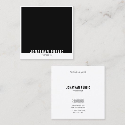Moderne zwarte witte Sjabloon met elegant Vierkante Visitekaartje (Voorkant / Achterkant)