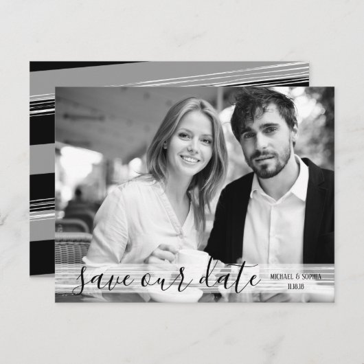 Moderne zwarte & witte sla onze Datum fotokaart op Save The Date