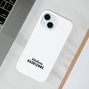 Moderne Zwarte Witte Sport Monogramnaam iPhone 15 Case