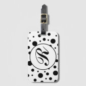 Moderne Zwarte Witte Stippen Monogram Bagagelabel (Voorkant (verticaal))