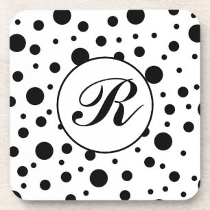 Moderne Zwarte Witte Stippen Monogram Bier Onderzetter
