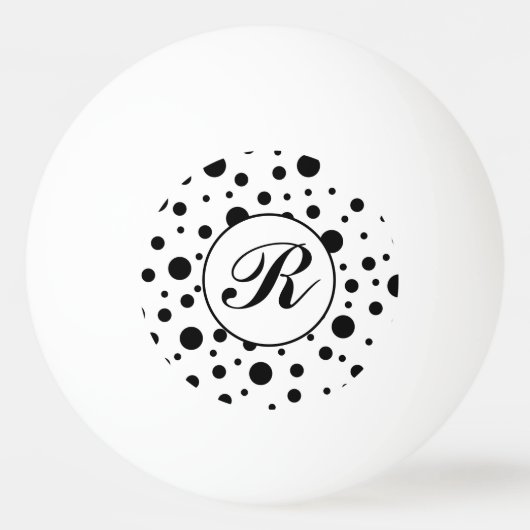 Moderne Zwarte Witte Stippen Monogram Pingpongbal (Voorkant)