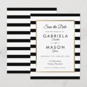 Moderne zwarte witte streep Huwelijk Save the Date Briefkaart (Voorkant / Achterkant)