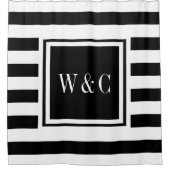 Moderne Zwarte Witte Streep Trendy Monogram Douchegordijn (Voorkant)