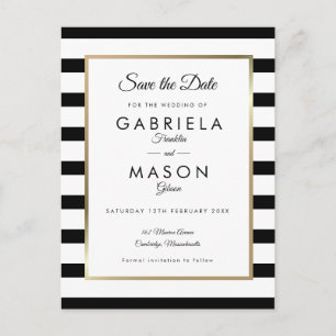 Moderne Zwarte Witte Streep Trouw Save the Date Briefkaart