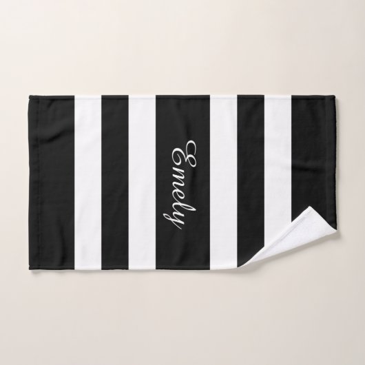 Moderne zwarte witte streped patroonnaam bad handdoek (Handdoek)
