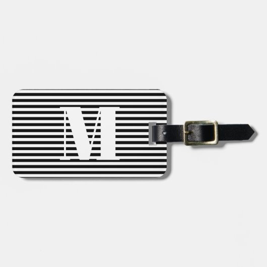 Moderne zwarte witte strepen, aangepast initiaal bagagelabel (Voorkant horizontaal)