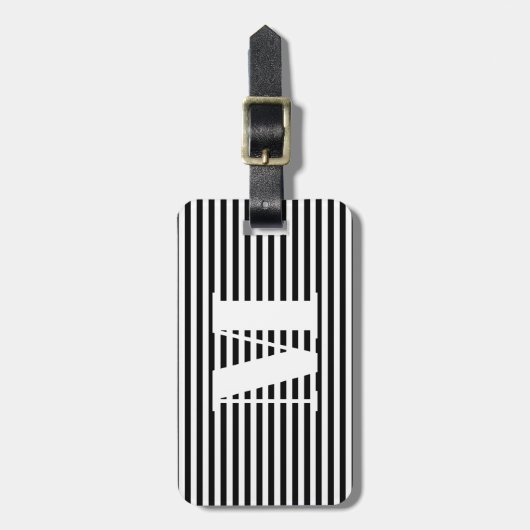 Moderne zwarte witte strepen, aangepast initiaal bagagelabel (Voorkant verticaal)