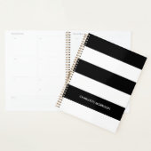 Moderne zwarte witte strepen, aangepaste naam mono planner (Display)