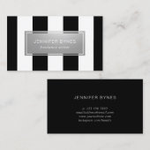 Moderne zwarte & witte strepen - Faux Silver Visitekaartje (Voorkant / Achterkant)