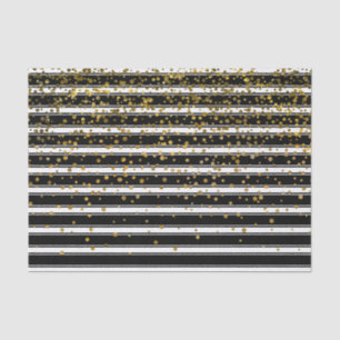 Moderne zwarte witte strepen Gold Foil Confetti St Tissuepapier