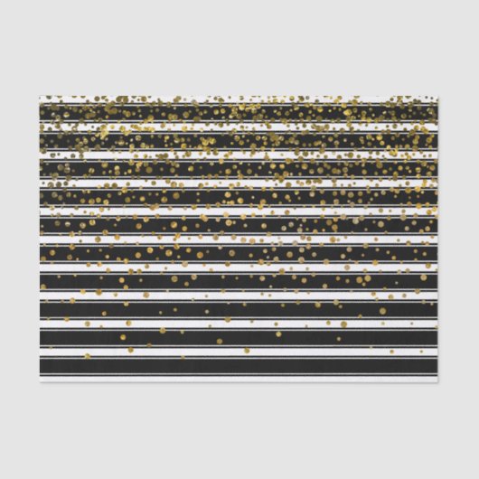 Moderne zwarte witte strepen Gold Foil Confetti St Tissuepapier (Voorkant)