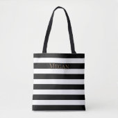 Moderne zwarte & witte strepen met Gold Custom Nam Tote Bag (Voorkant)