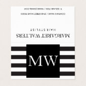 Moderne zwarte witte strepen monogram visitekaartje (Buitenkant ongevouwen)