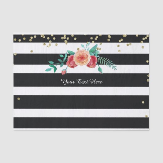 Moderne, zwarte witte striped Gold-tapepapier Tissuepapier (Voorkant)