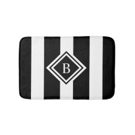 Moderne zwarte witte striped Monogram Geheugenschu Badmat