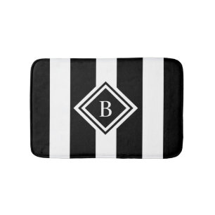 Moderne zwarte witte striped Monogram Geheugenschu Badmat