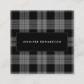 Moderne zwarte witte tartan patroonprofessionele v vierkante visitekaartje (Voorkant)