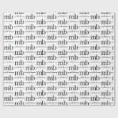 Moderne Zwarte Witte Trendy Script Initiaal Monogr Cadeaupapier (Vlak)